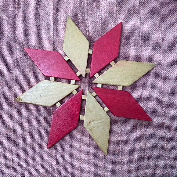 Vintage MCM Geometric 8 Point Star Wooden Trivet Made in Western Germany - Picture 3 of 3